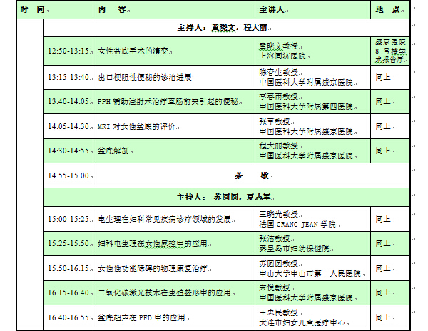 2015女性泌尿盆底及生殖整复学术研讨会暨第九届盛京盆底相关疾病多学科学术会议日程安排