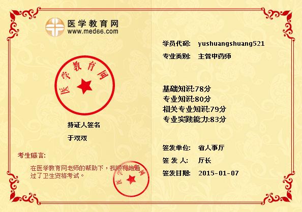 2015年卫生资格主管中药师分数线公布